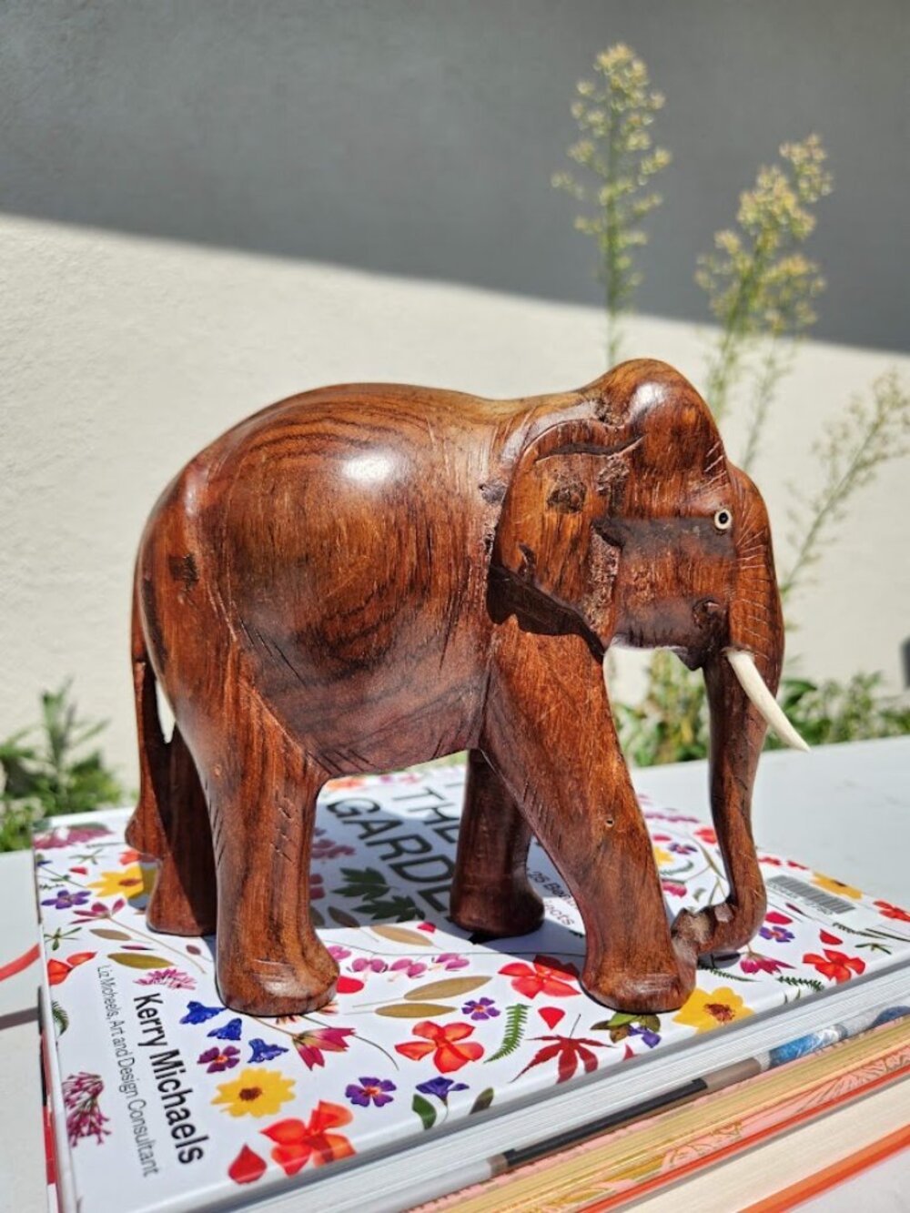 Hand-Carved Vintage Wooden Elephant Figurine 7"x7" Decor Wood Bookshelf Shelf Ap